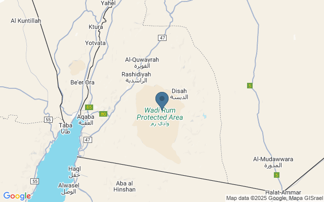 Kaart met locatie Wadi Rum